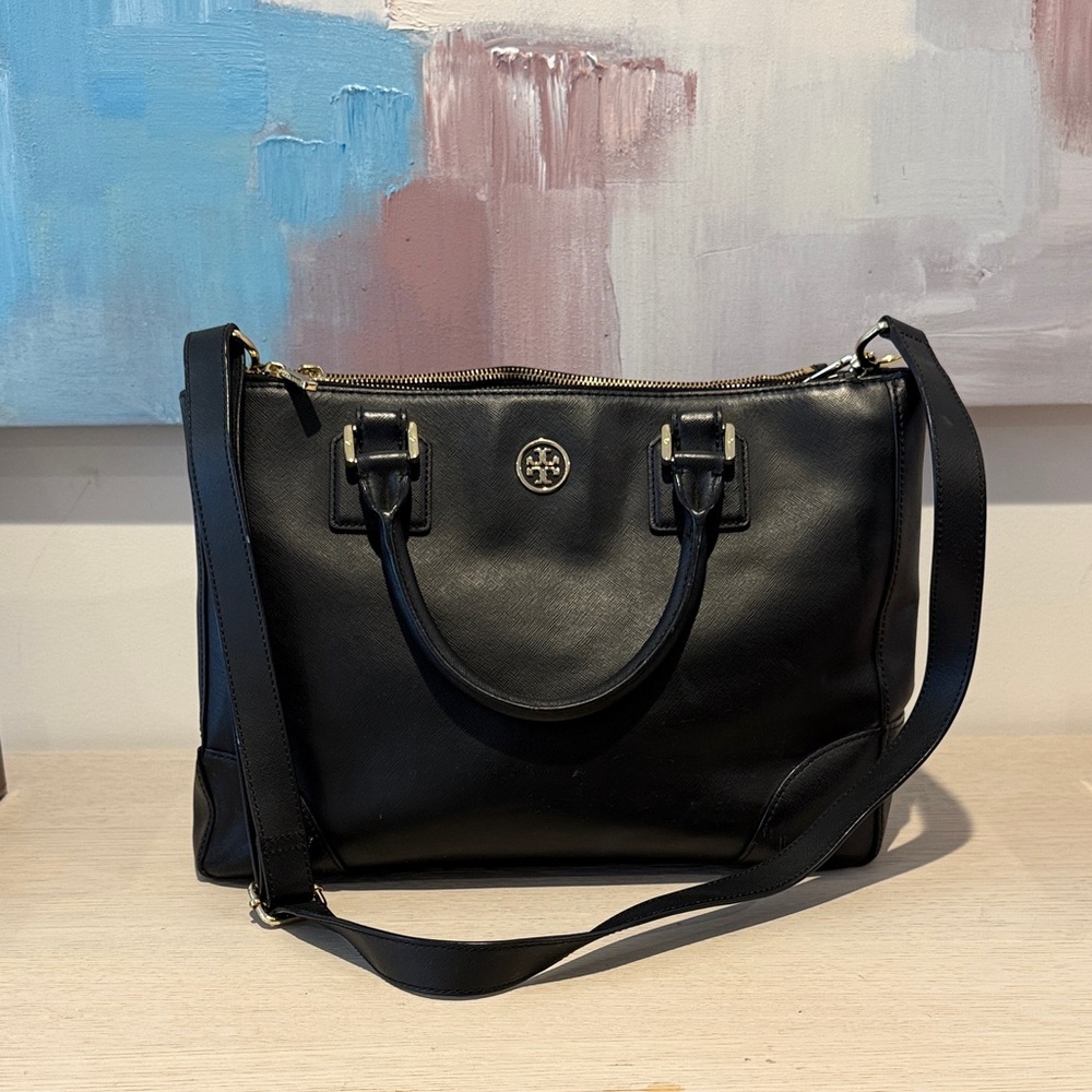 Tory Burch Dark Navy Leather Tote Bag